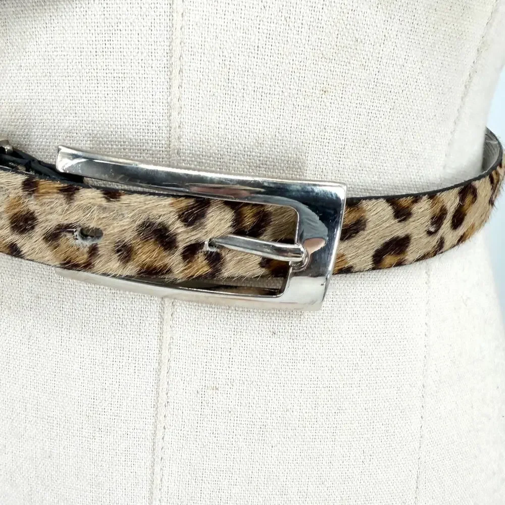 Vintage Y2K Leopard Print Calf Hair Silver Buckle Belt